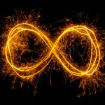 Glowing moebius strip infinity symbol isolated on black background